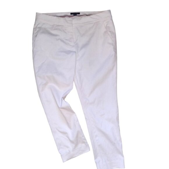 🏖️Tommy Hilfiger White Ankle A La Cheville Stretch Cropped Pants - Picture 1 of 9